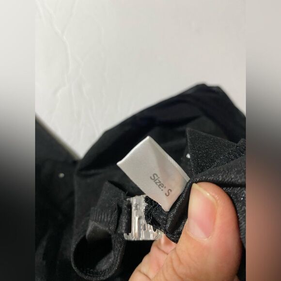 Iefiel Dance costume bodysuit leotard black mesh long sleeve rhinestone adult S - Picture 5 of 10